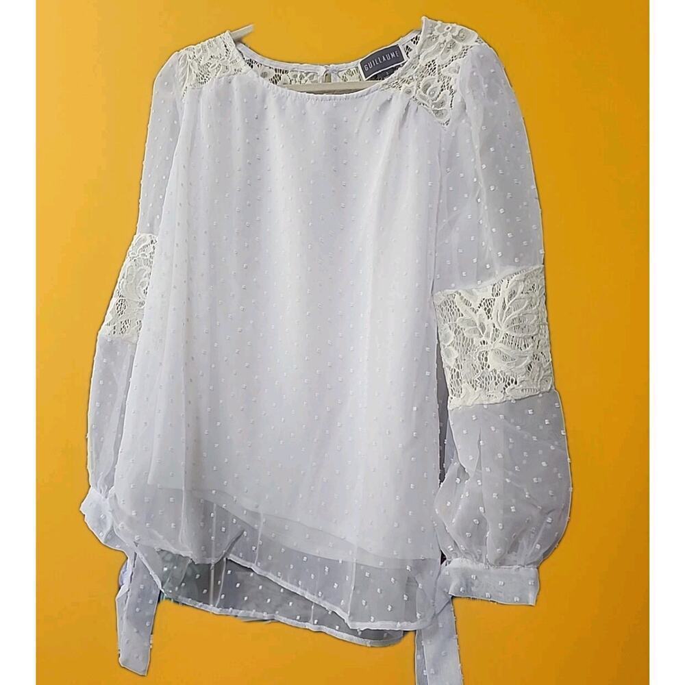 Guillaume New White Lace Top Blouse Sheer Small A128 Lightweight Excellent